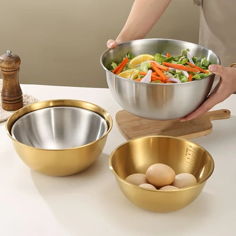 3Pcs Stainless Steel Mixing Bowls Set Large Salad Bowl Dough Kneading Kitchen Accessories Cocina Accesorios Home Items