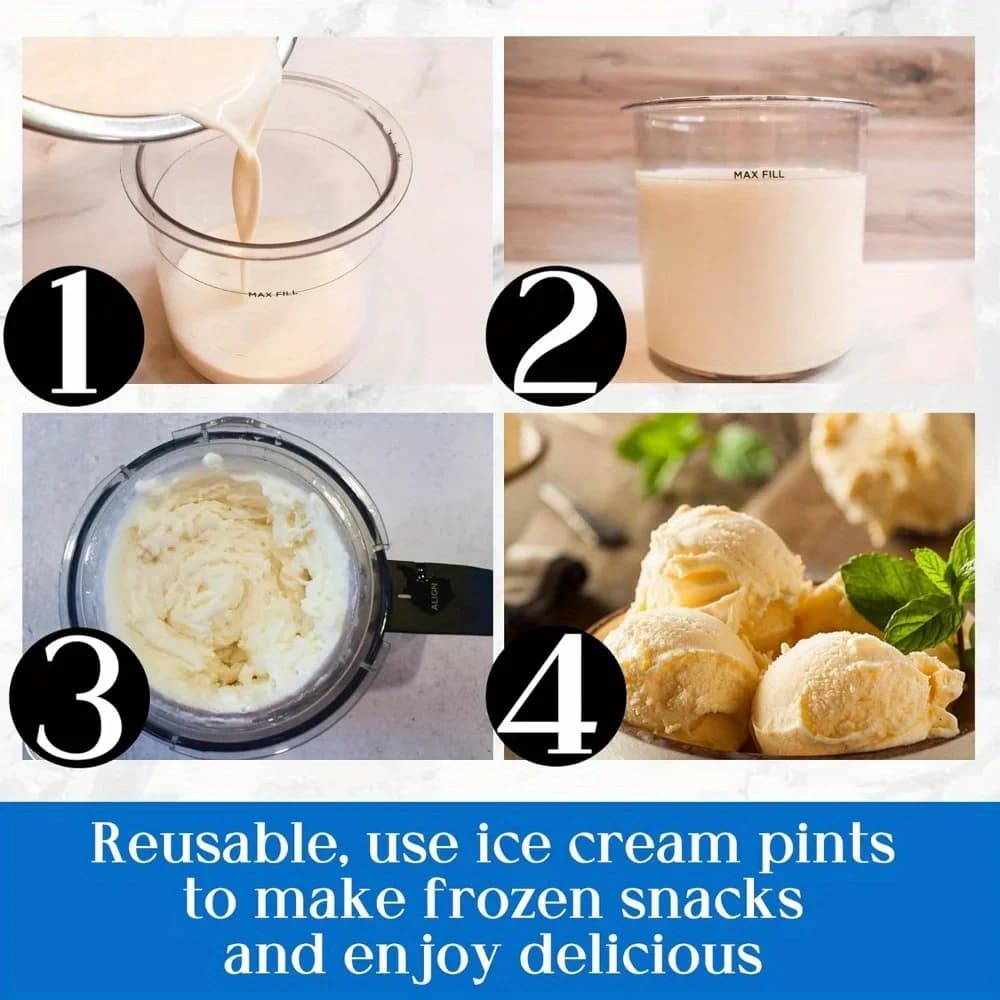 Creami Pints and Lids for Ninja - 4 pack Creamy Icecream Containers Cups Jars Tubs Canisters Set, Smoothie Pot Compatible