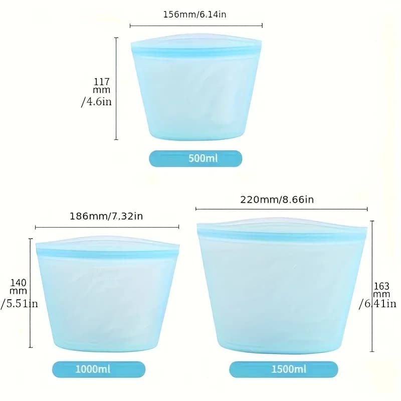 1/3pcs Silicone Food Containers Reusable Storage Bags Leakproof Ziplock Bag Set for Fridge Freezer Fresh-Keeping Kitchen Organiz