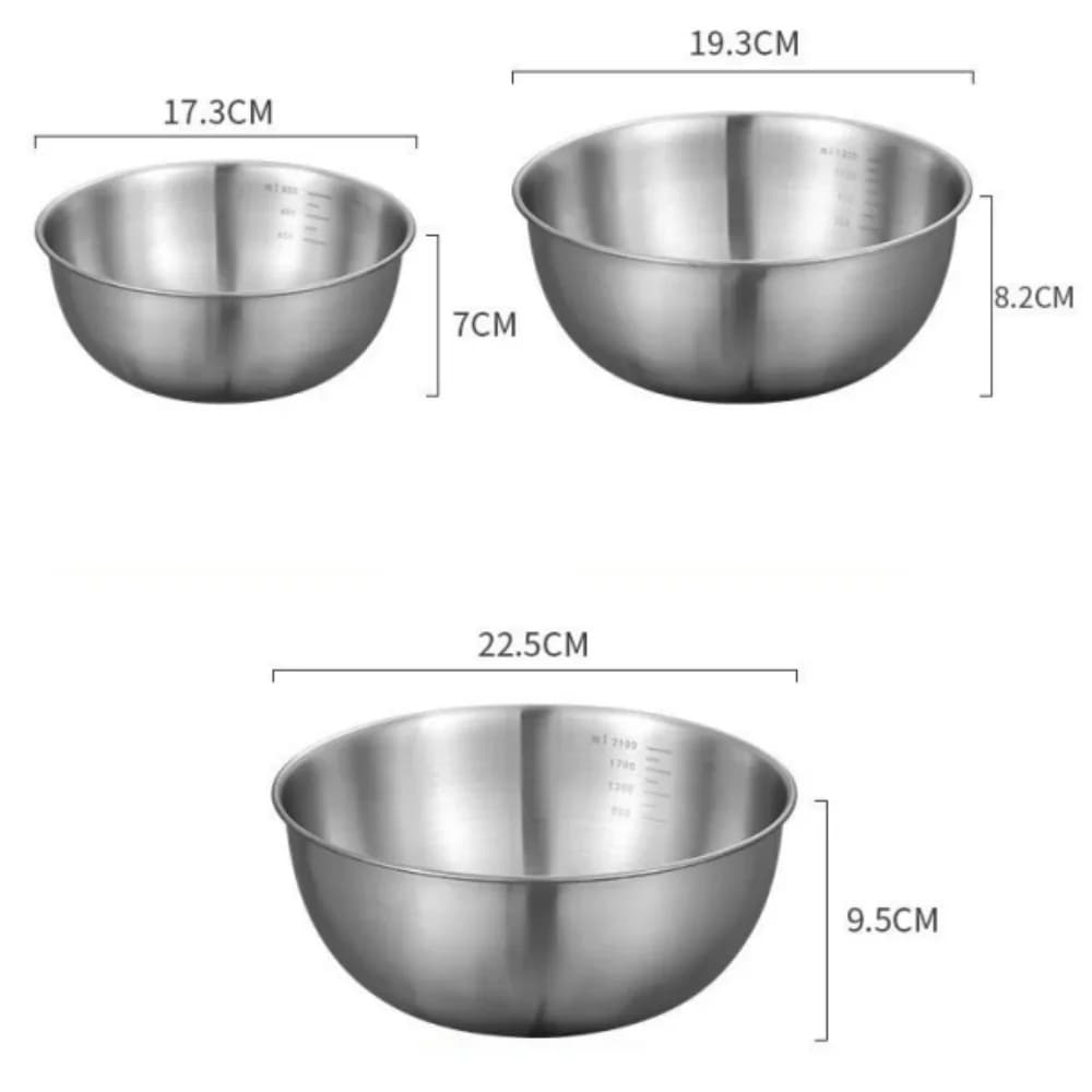 1-3 Stainless Steel Bowl Set with Scale for Cooking Baking Food Storage Large Capacity Mixing Bowls for Home Kitchen Essentials