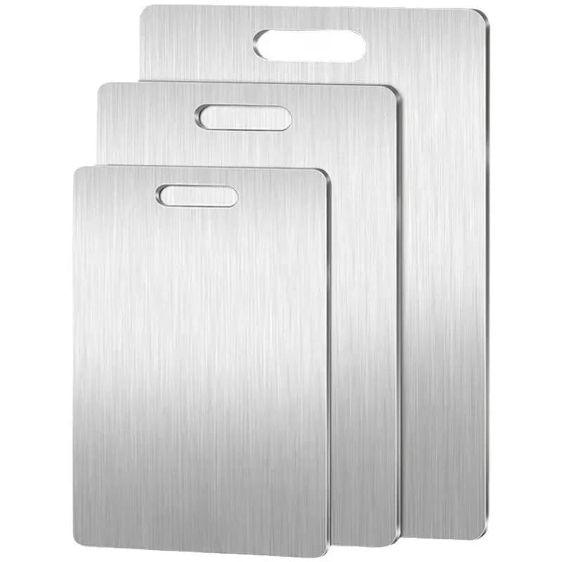 3PCS Stainless Steel Cutting Board - Heavy Duty Double-Sided Chopping Board for Meat, Vegetables, Dough Kneading & Kitchen Prep