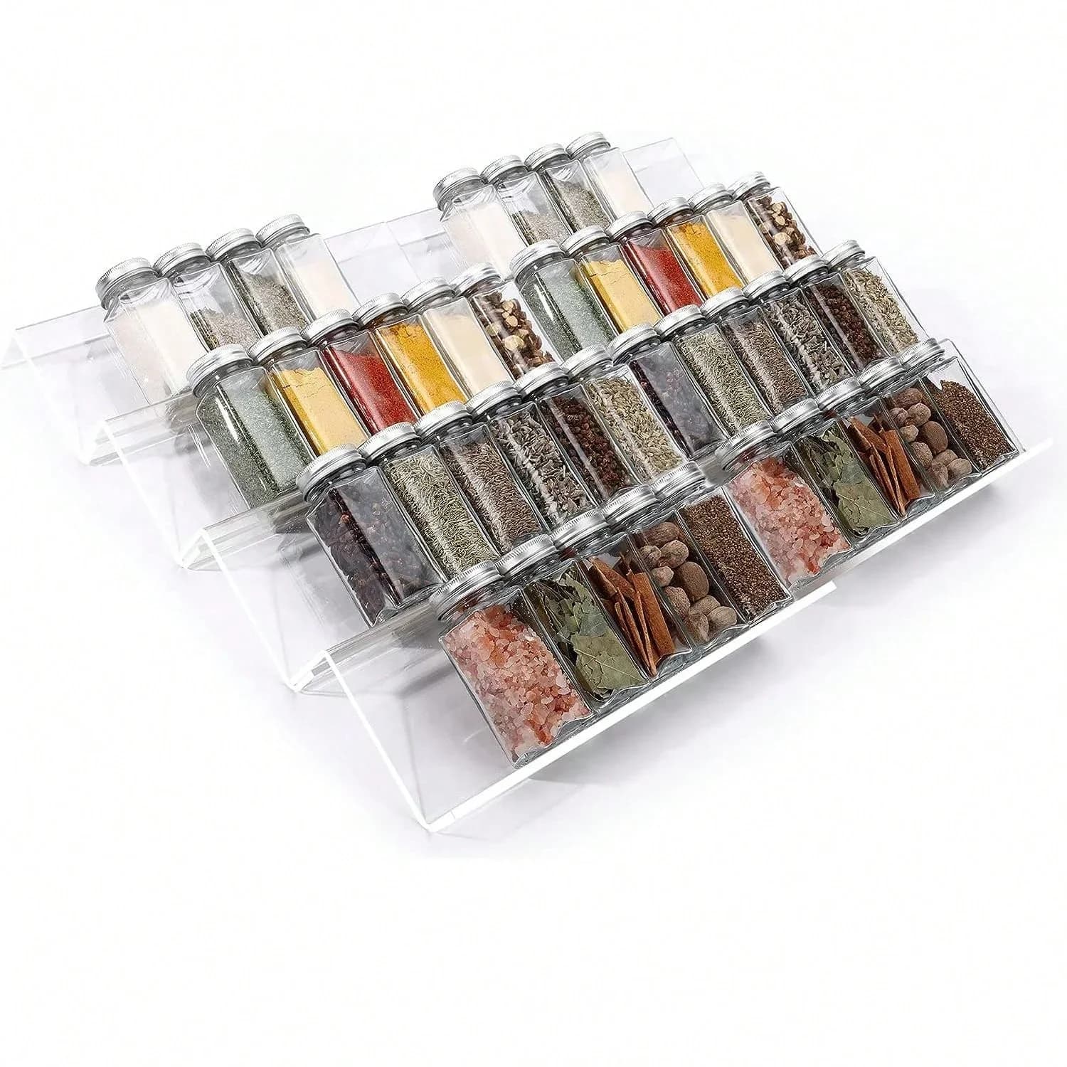 4/2 Layer Spice Drawer Organizer Adjustable Acrylic Spice Jars Rack Tray Expandable Seasoning Organizer Cabinet Kitchen Shelves