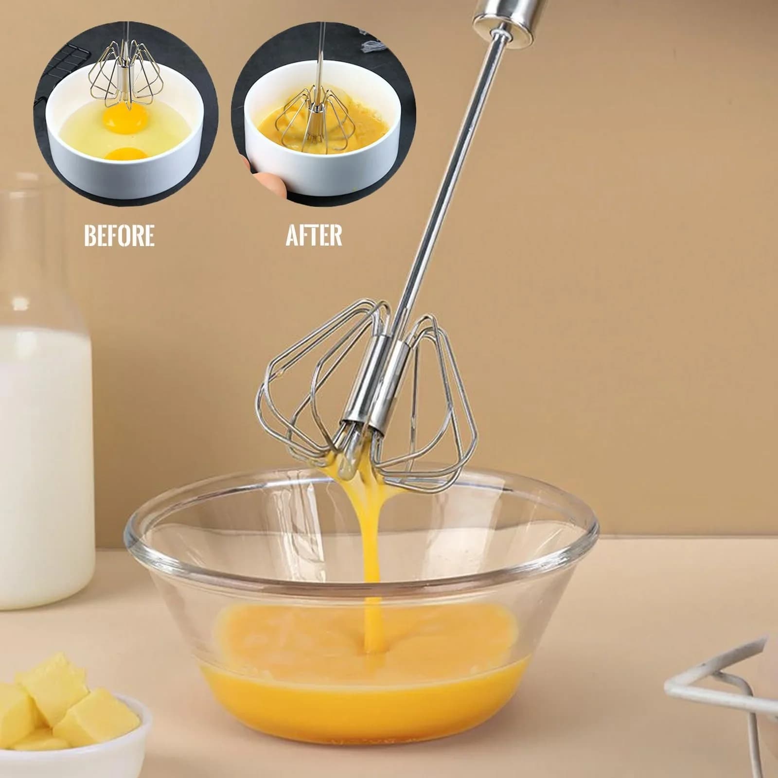 Stainless Steel Egg Beater Durable Semi-Automatic Mixer for Effortless Egg Cream Mixing Stirring and Beating for Kitchen Baking